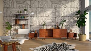 shelves and storage units in a lounge