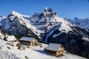 a winter ski scene in the alps a winter ski scene in the alps
