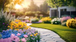 a garden with plants and flowers