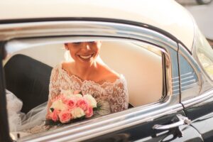 a bride in a wedding car a bride in a wedding car